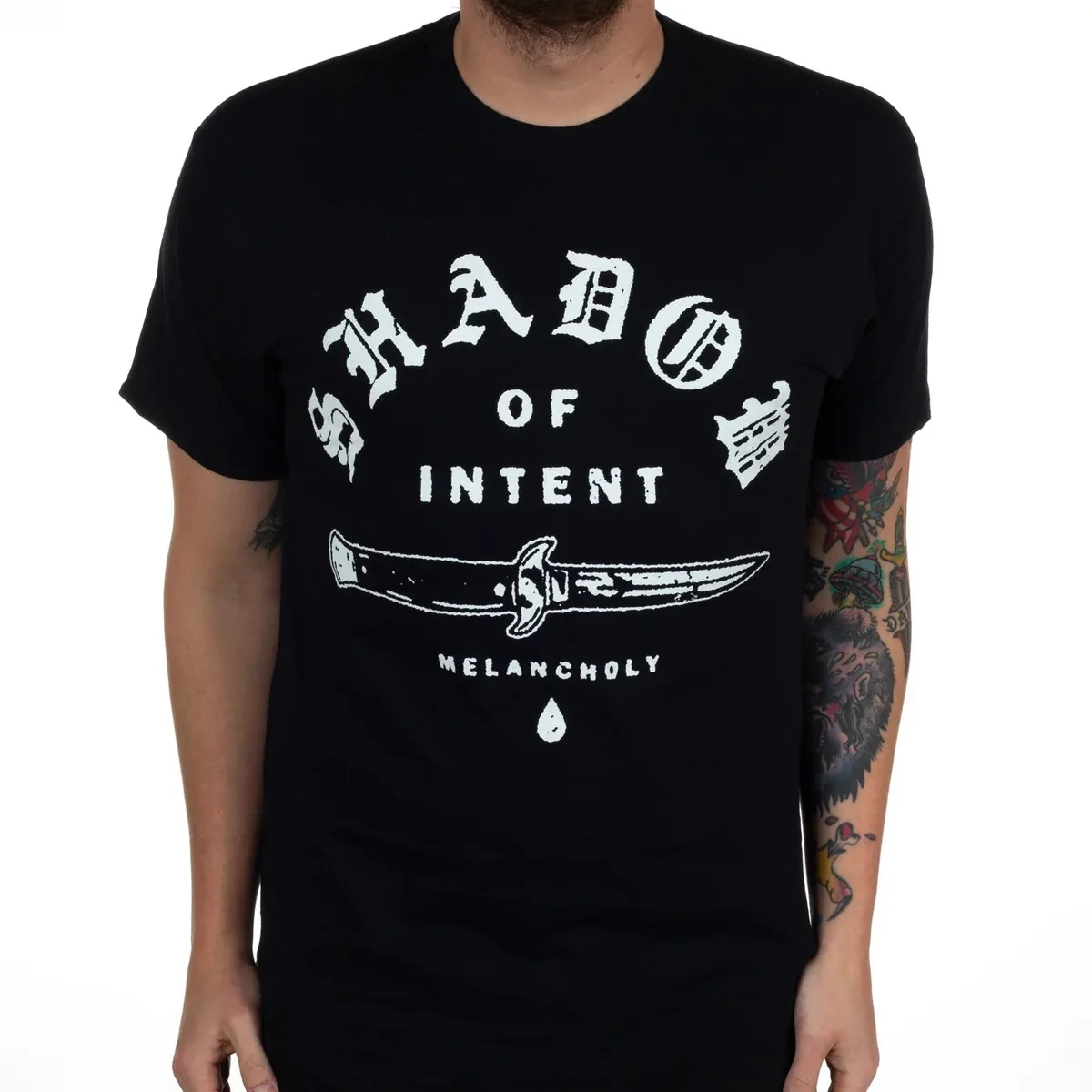Shadow of Intent Melancholy Retro Sword Dark Metal Theme Print T‑Shirt, Equipped with Eye‑catching Horizontal Curved‑sword