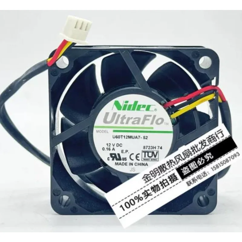 New Fan for Nidec 6025 6CM U60T12MUA7-52 12V 0.16A Cooling Fan 60*6*25MM
