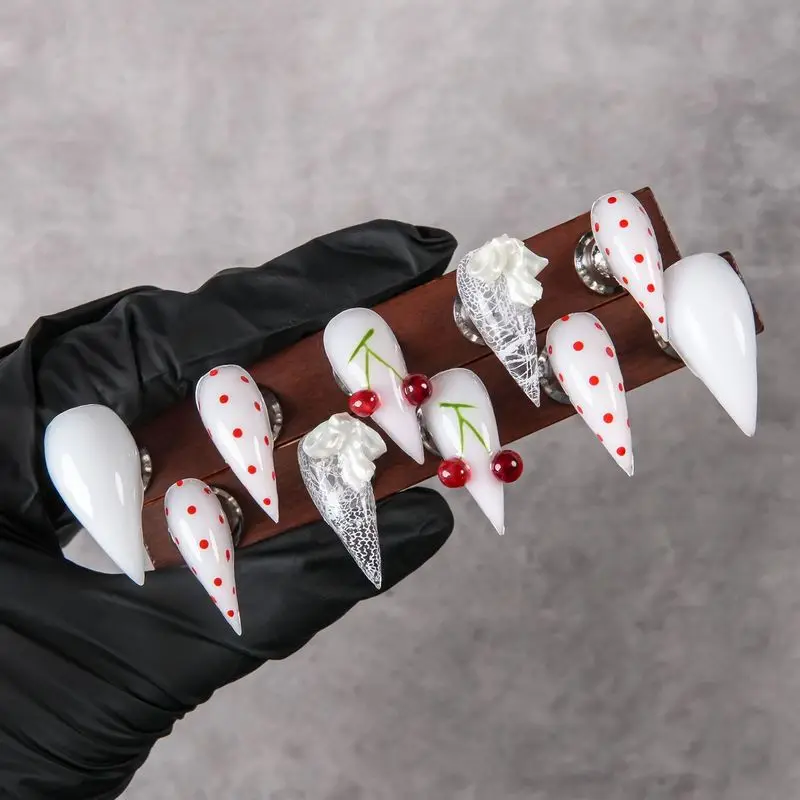 Sweet red and white polka dot dragon claw three-dimensional cherry fruit accessory with mesh bow