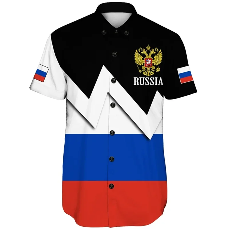 

Russia Flag Graphic Shirts For Men Clothes Hawaiian Beach Shirts Russian National Emblem Sport Blouses Casual Short Sleeve Tops