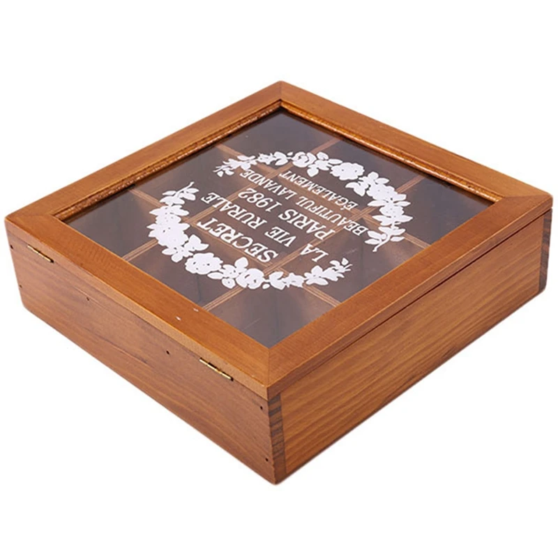 9 Section Wooden Chic Tea Box Compartments Container Bag Chest Storage Spice New Store Boxes-A13G