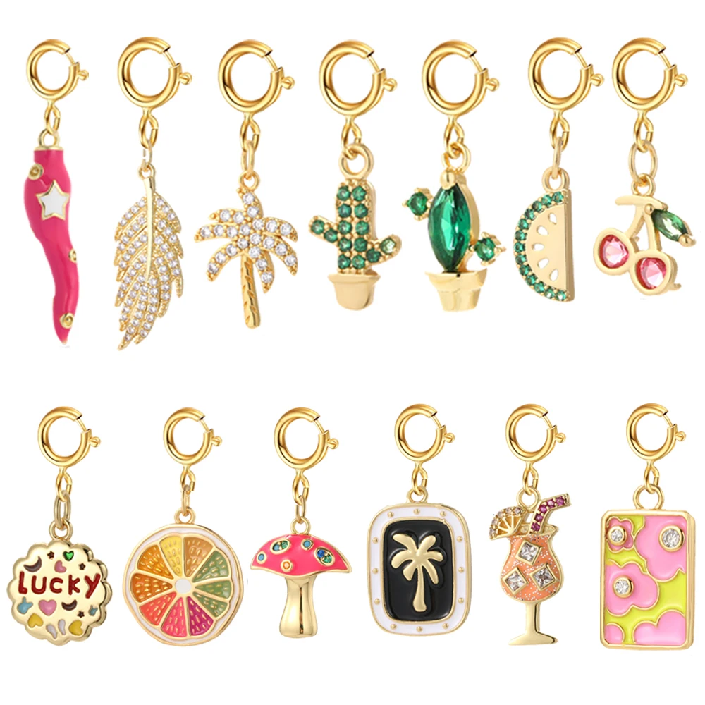 Cute Cactus Cherry  Spring Buckle CZ Charms for Jewelry Making Production Supplies Diy Bracelet Necklace Key Chain Accessories