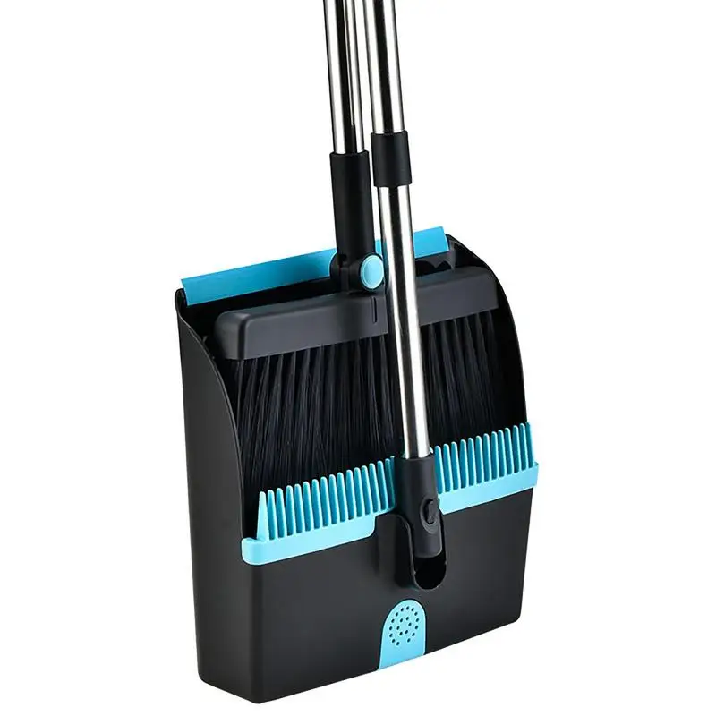 Indoor Broom And Dustpan Set Portable Big Floor Cleaning Broom Adjustable Long Handle Cleaning Silicon Scraper Broom And Duspan