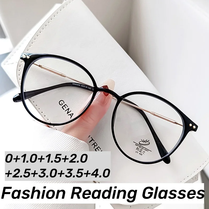 

Women High Definition Finished Reading Glasses Unisex Casual Round Frame Presbyopia Men Ultralight Anti-blue Hyperopia 0+1.0+4.0