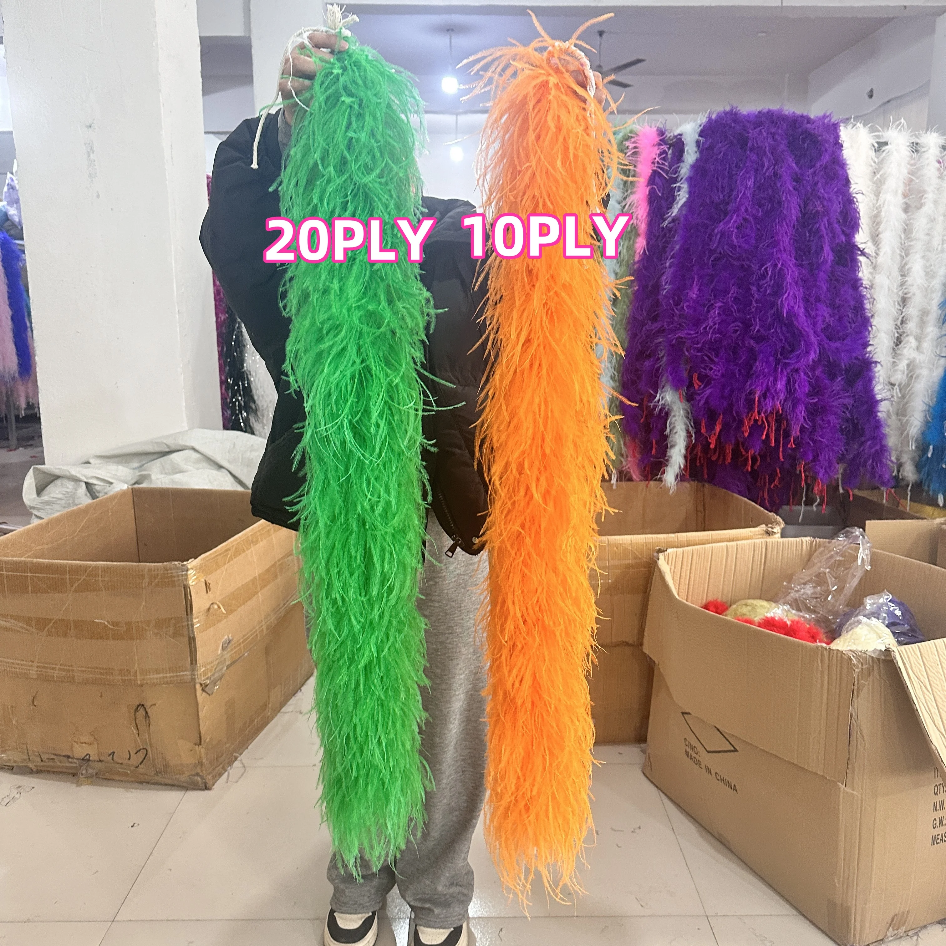 

1Meters Colorful Ostrich Feathers Boa 6 10 15 20 Ply Thick Natural Feather Shawl for Wedding Costume Decoration Plumes Accessory