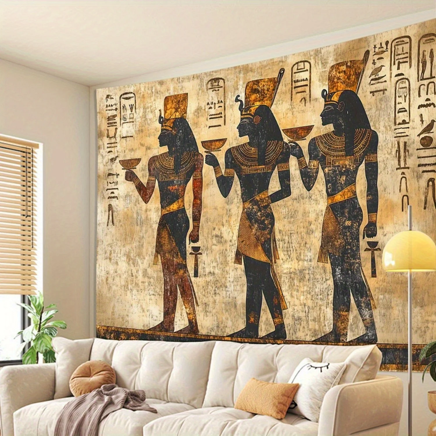 Historic Egyptian Mural Landscape Tapestry, Retro Pharaoh Hieroglyph Ancient Culture Scenery Wall Cloth For Home Exotic Backdrop