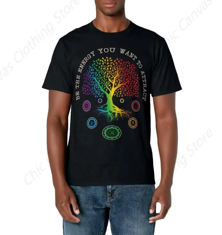 Fun Cool Men's Printed Shirt Chakra Tree Life Becomes the Energy Cotton T-shirt You Want to Attract Chakra