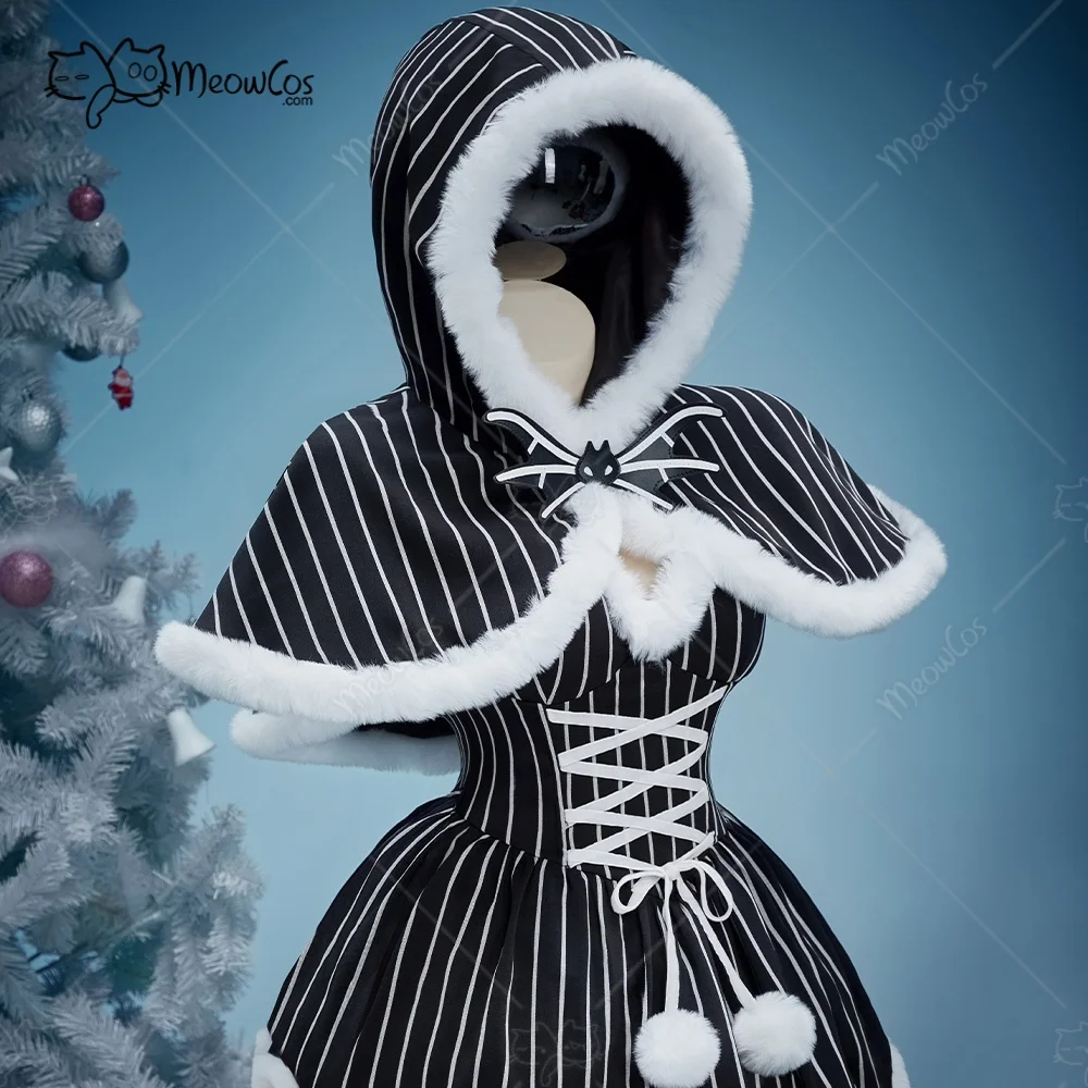 US Stock MEOWCOS Women's JACK Style Gothic Costume Striped Dress with Cloak and Sleeves Christmas Outfits Halloween Cosplay view 2