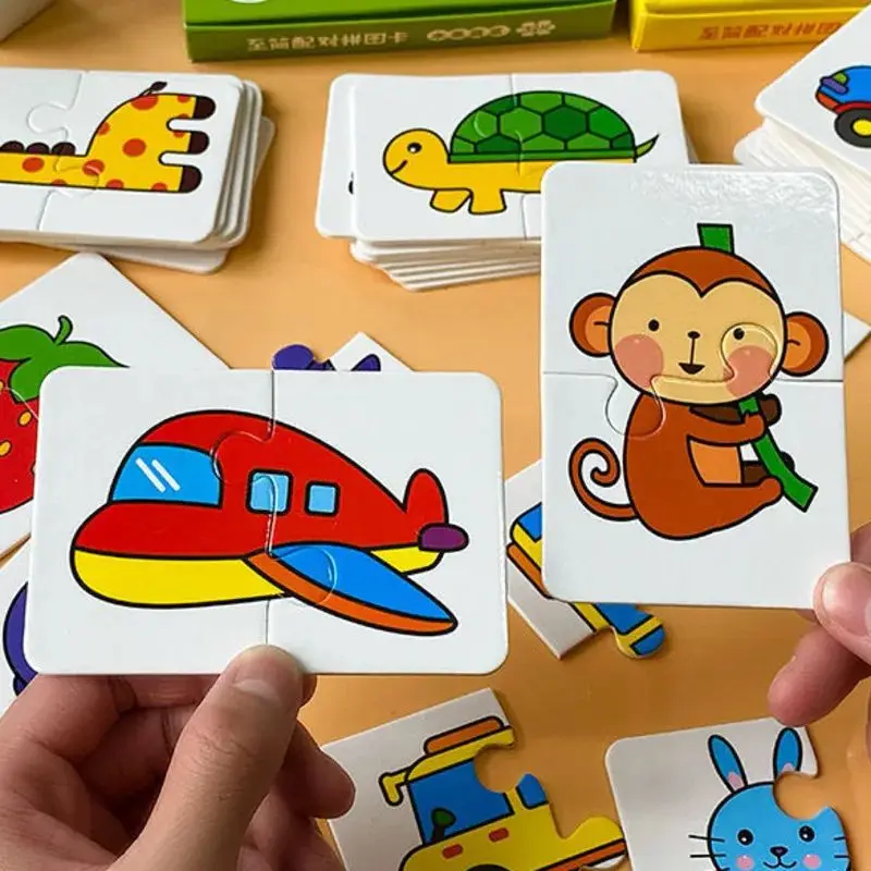 Rompecabezas a juego de animales para bebé, rompecabezas cognitivo con patrón de dibujos animados, tarjeta para niños pequeños, juguetes educativos preescolares, juego a juego para niños