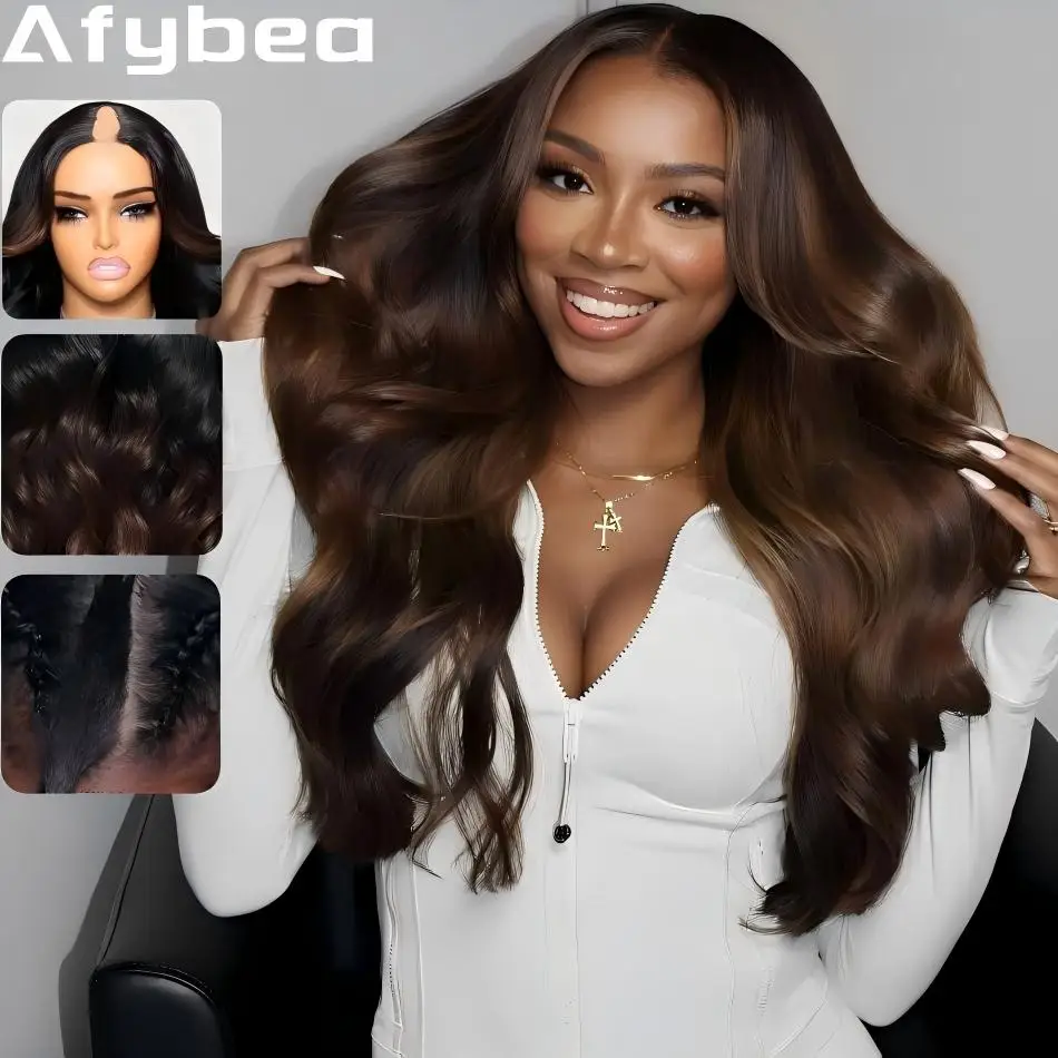 

V Part Wig Body Wave Human Hair Wigs Highlight P1B30 Brazilian 250 Density Machine Made V Shape Wig 30 36 Inch Beginner Friendly