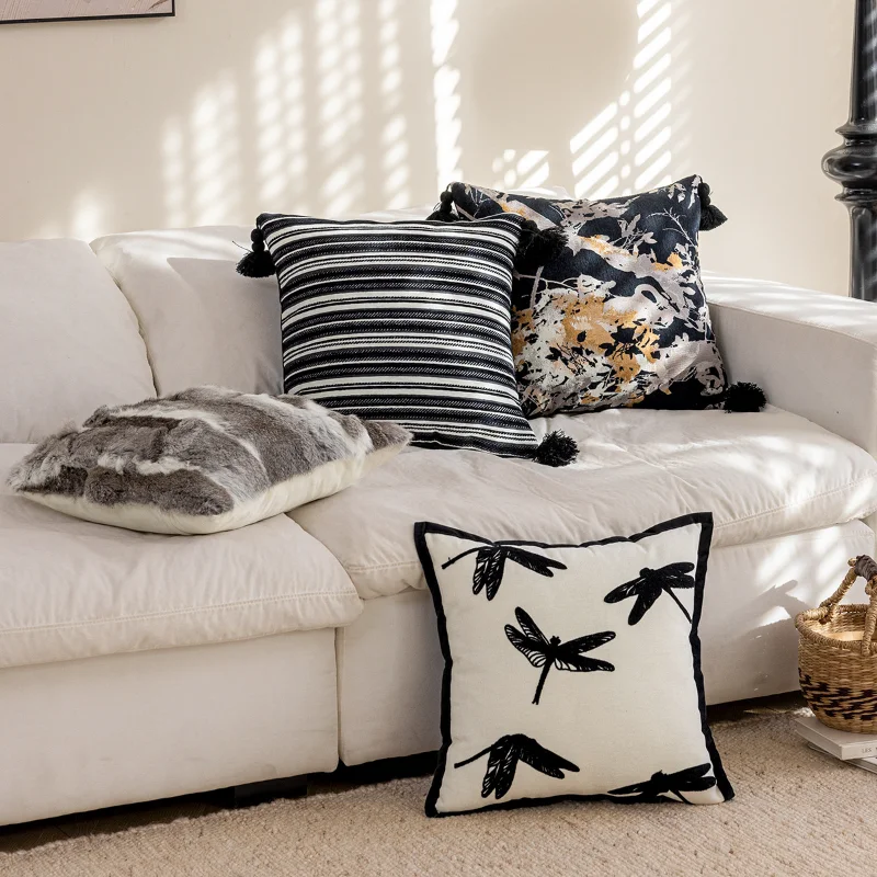 Nordic Black Embroidered Luxury Pillow Cover 45x45 Decorative Pillowcases for Living Room Sofa Cushion Cover Decoration Cushions