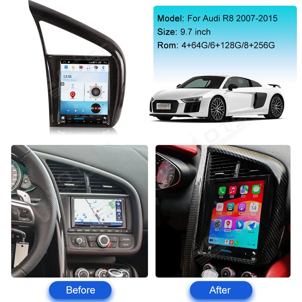 LHD RHD Carbon Fiber Screen Automotive Multimedia Android For Audi R8 2007 2008~2015 CAR GPS Navigation Stereo Radio Head Unit