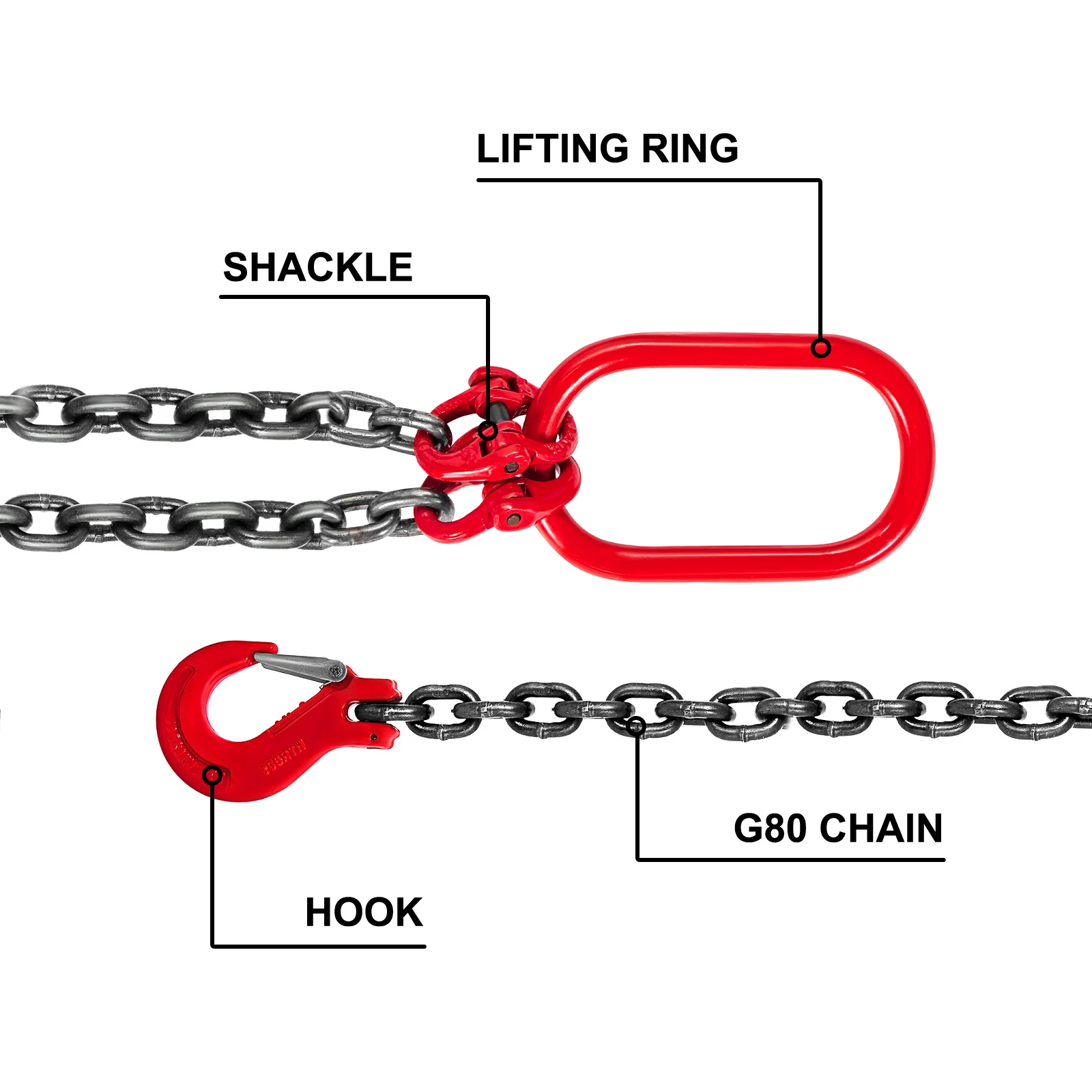 VEVOR 5FT 8800lbs Lifting Chain Sling Double Leg with Grab Hooks G80 Mn-steel Sling Chain for Engine Hoist Heavy Duty Moving