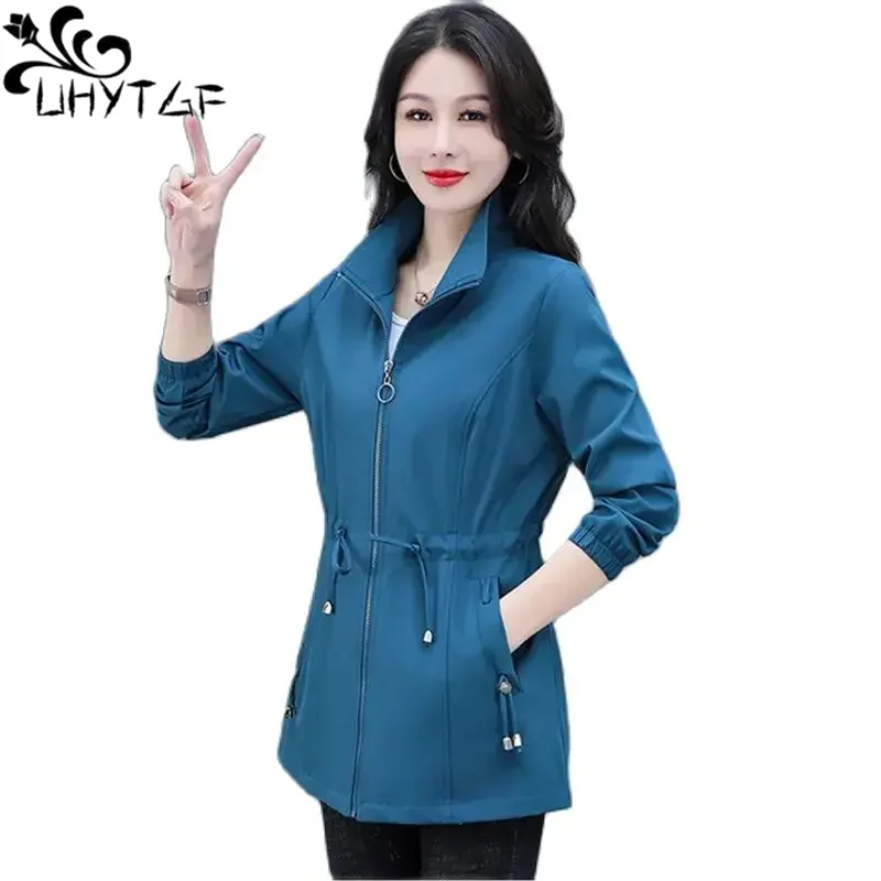 

Windbreaker Women Mid Length Outerwear 2024 New Korean Waist Spring Autumn Jacket Trench Coat For Women Clothes Mom Basic Coat