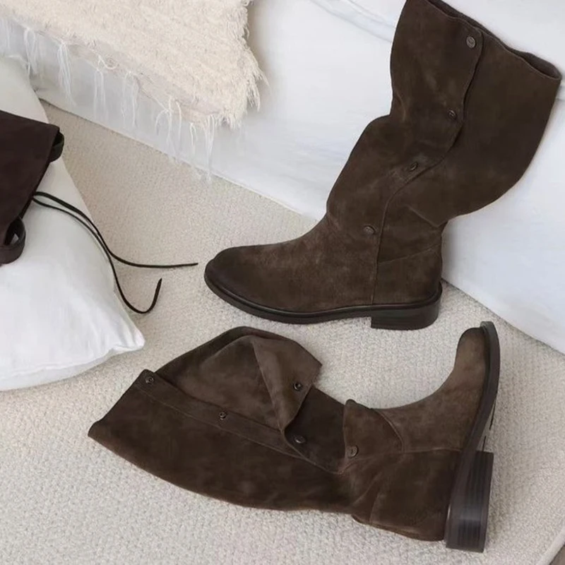 Fashion Heeled Women High Boots Casual Suede Snow Boots Winter Designer Woman Long Boots 2025 New Brand Motorcycle Botas Sneaker view 3