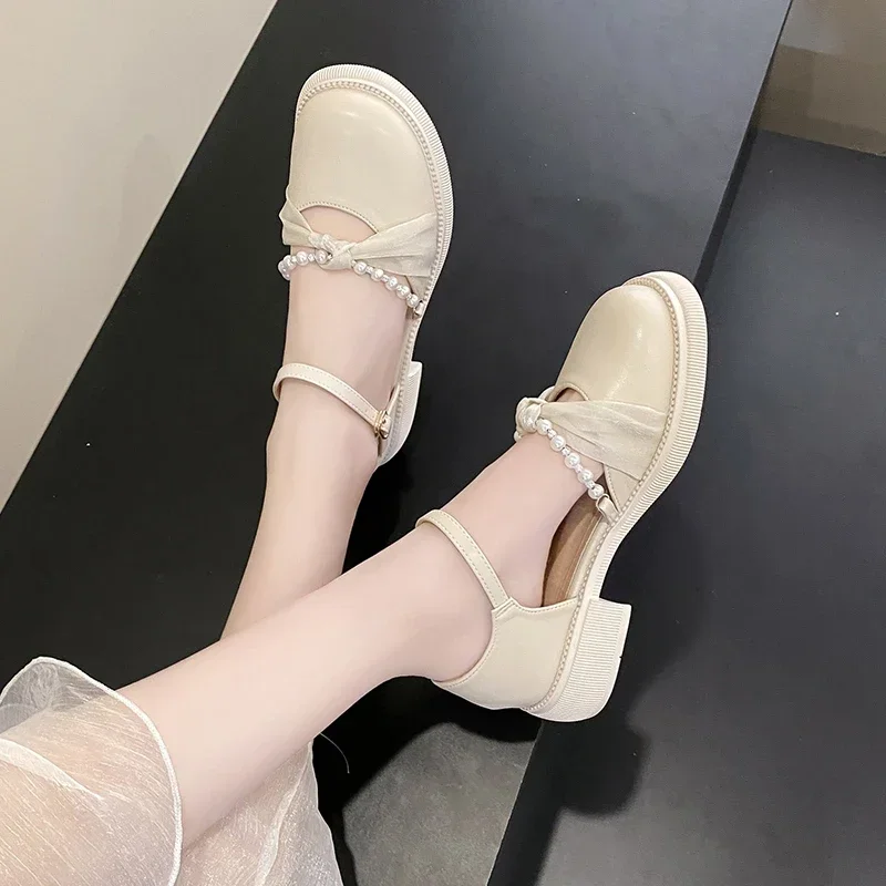 

sapatos femininas, женские модные милые белые туфли с пряжкой и жемчугом на квадратном каблуке, элегантные офисные туфли-лодочки для отдыха и карьера