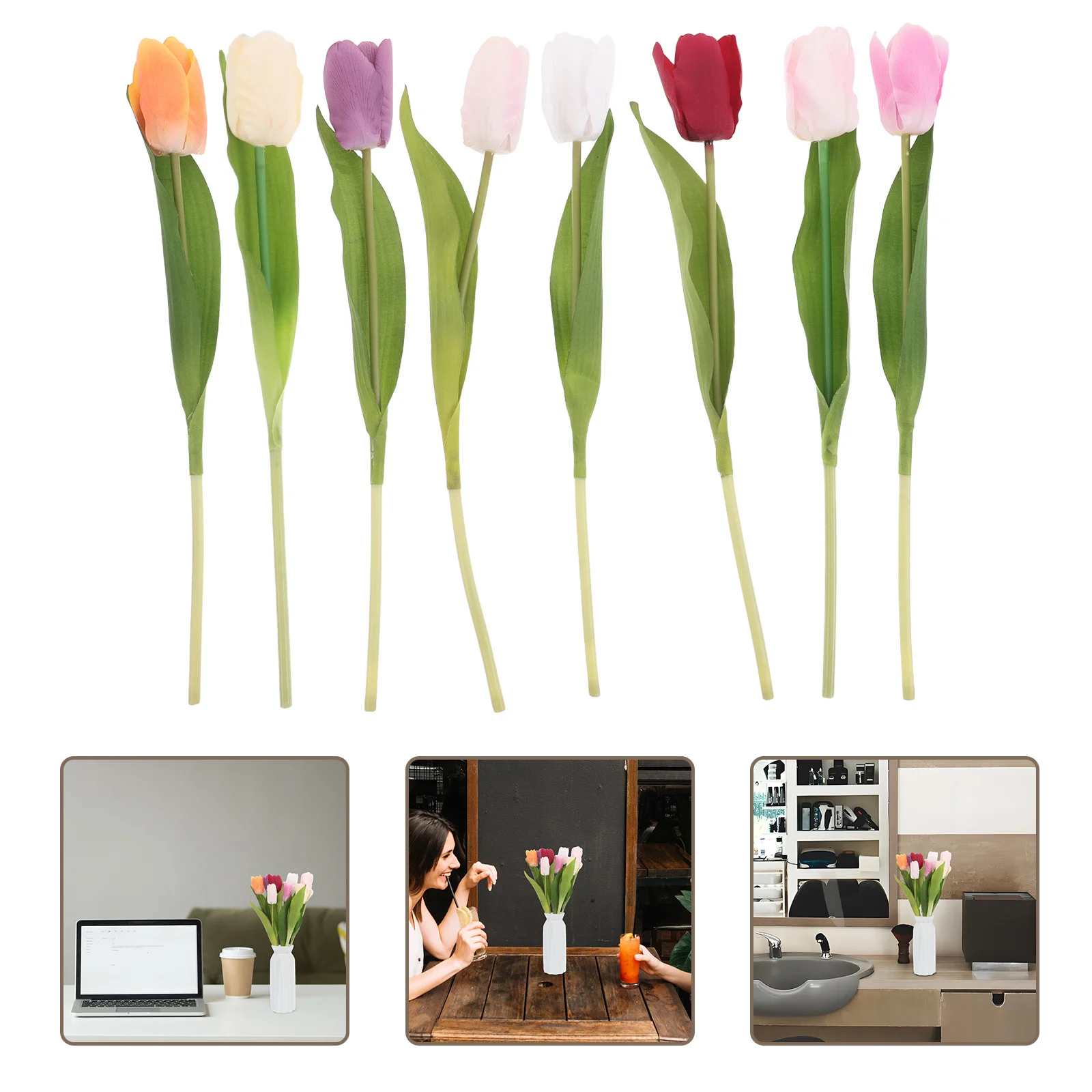 

8Pcs Artificial Tulip Flowers Lifelike Faux Bouquet Stems for Home Decor Wedding Centerpieces Photography Props Realistic