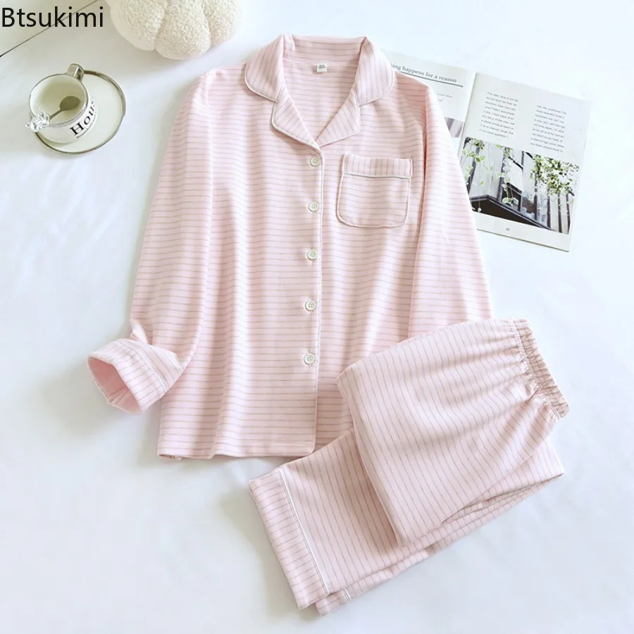 New 2025 Autumn and Winter Women's Pajama Set Long Sleeve Long Pants Two Piece Set Striped Velvet Warm Thick Home Clothes Ladies