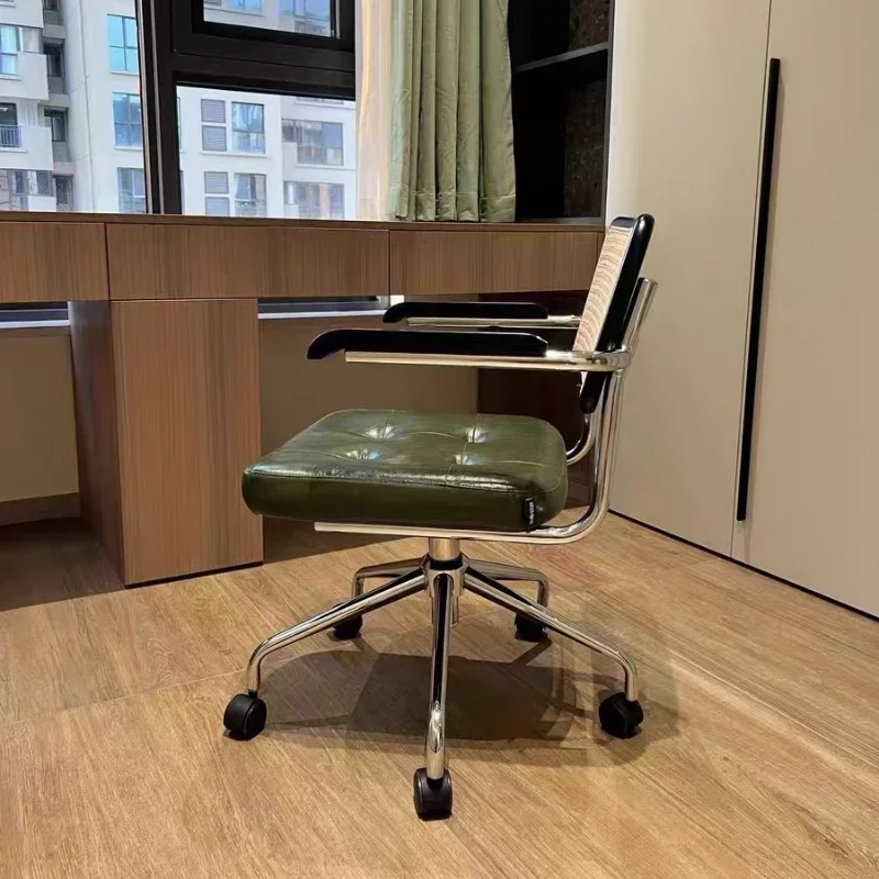 Vintage Computer Chair with Casters, Office Chair, Study Stool, Backrest Desk Chair, Bedroom Dressing Stool, Retro Swivel Chair