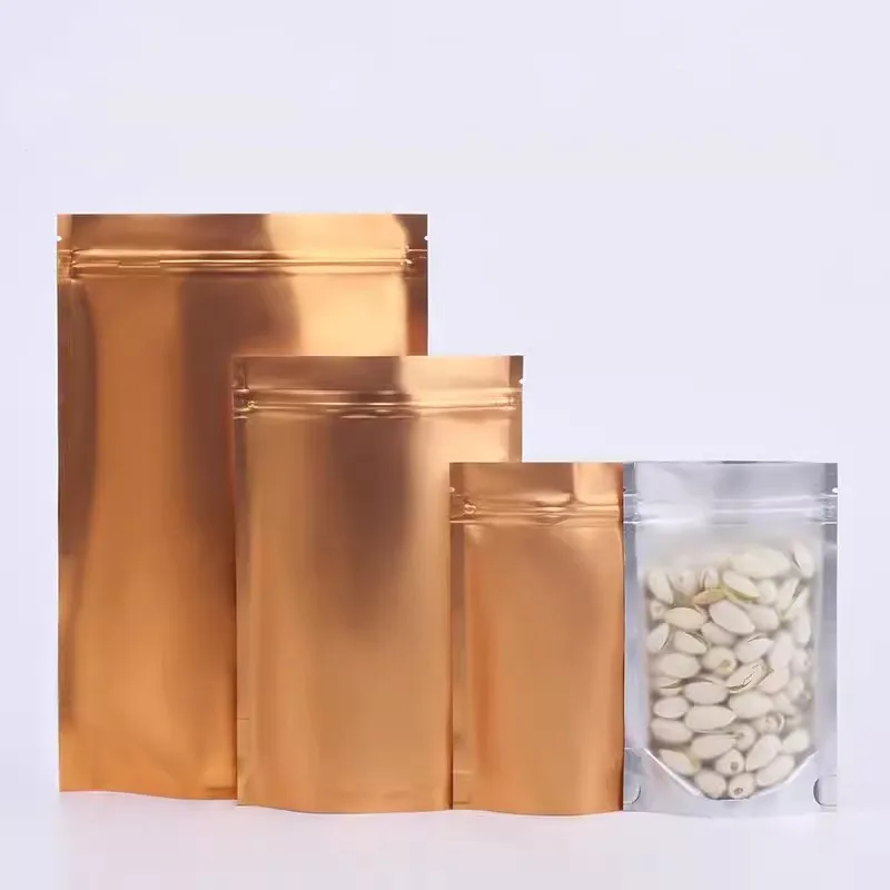 1000Pcs/Lot Gold Aluminum Bag One Side Clear Window Zip Lock Bag Food Standing Packaging Pouch Plastic Grain Storage Display Bag