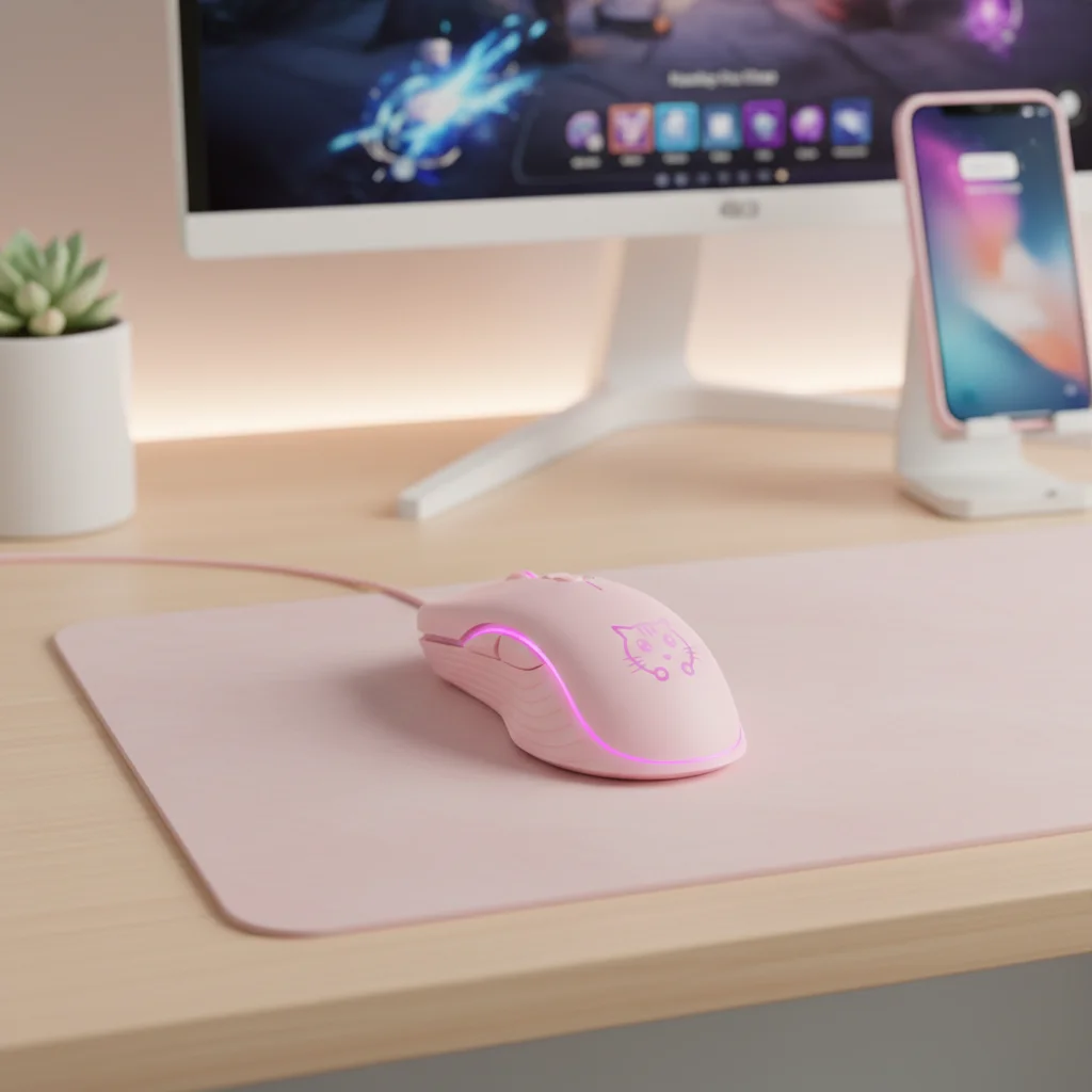 6-Buttons Gaming Optical Ergonomic Design USB Wired Mouse 2400DPI Adjustable Cute Pink Cat Kawaii Mosue For PC Computer Laptop