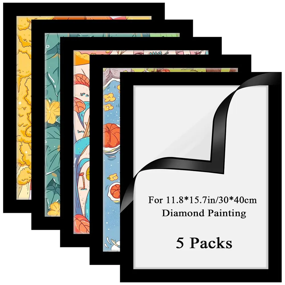 5pcs Black Self-Adhesive Magnetic Photo Frames, Reusable, Suitable for Wall Decoration and Advertising Display.