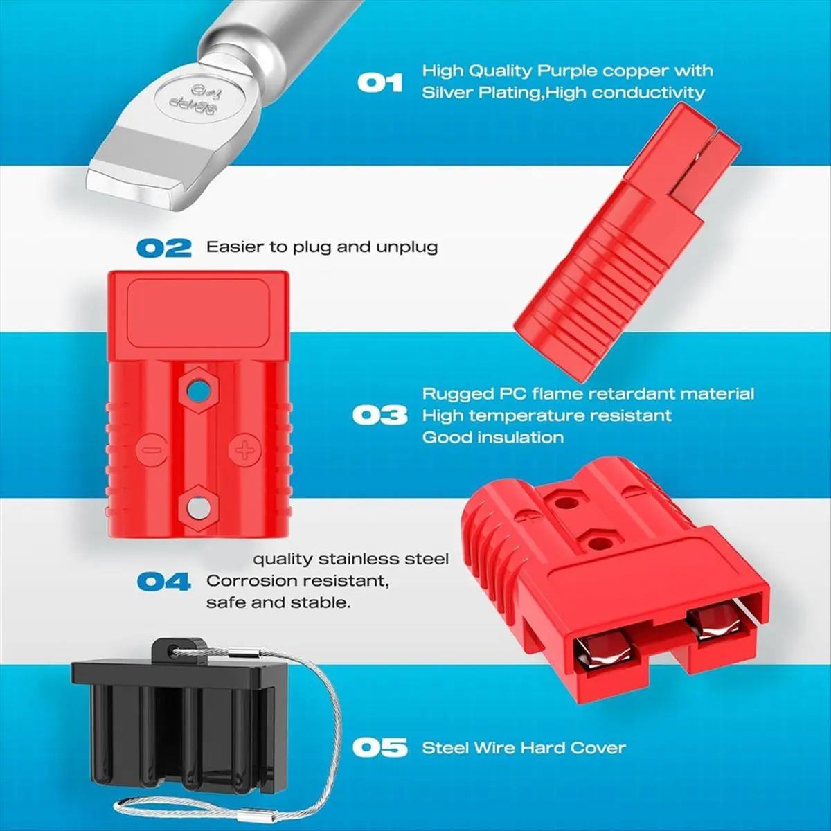AT16  Connector,175AMP 1/0AWG Battery Connection with Hard Cover 12-36V Plug Winch Wiring Kit for Cable RV A