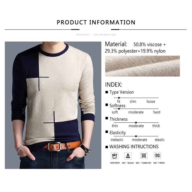 Maglione da uomo di marca Primavera Autunno da uomo a maniche lunghe Sweate O-Collo Edited Camicia in maglia Sottile Hit Color Slim Maglioni da uomo
