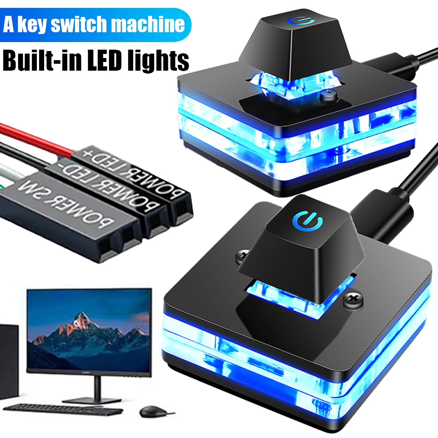 Computer Desktop Switch LED Lights PC Motherboard External Start Power On/Off Button 2M Extension Cable for Home Office