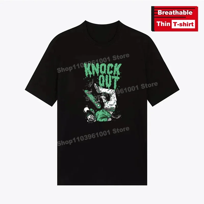 

Breathable Thin Black T-Shirt KNOCK OUT - Unlucky skateboard boy Print Shirts y2k Hip Hop Men's Casual Street Short Sleeve Tees