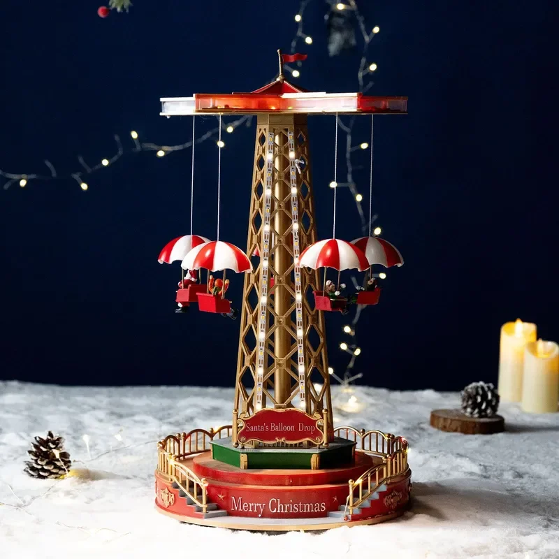 Rotating Christmas Music Box Flying Chair Amusement Park Design Luminous Tabletop Ornament Holiday Gift for Kids Home Decor
