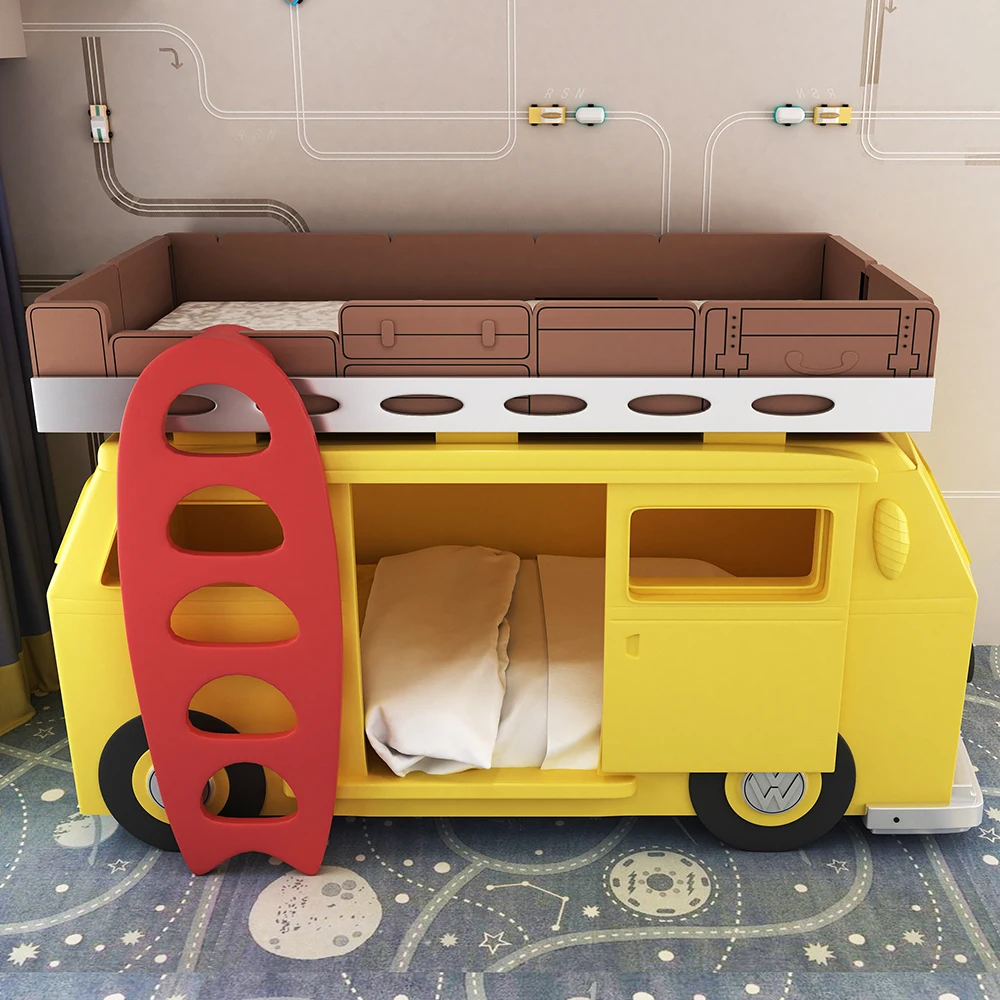 Custom kids bed villa furniture creative bunk bed bus car boys and girls solid wood bed