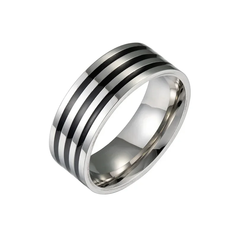 8mm Black stripe Men Ring 100% Titanium ring Carbide Casual Men's 316L Stainless Steel Jewelry Wedding Bands Boyfriend Gift