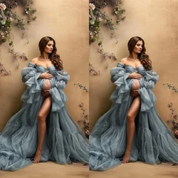 Maternity Tulle Dress Robe Dressing Gown Perspective Sheer Long Robe Puffy Robe Sheer For Baby Shower Photoshoot Photography