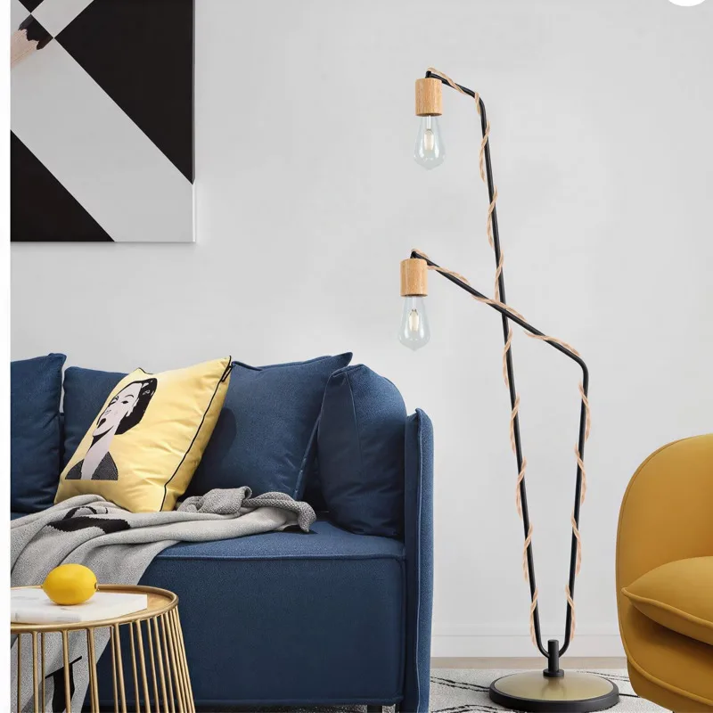 Hand Woven Hemp Rope Hanging Lamp Rattan Vintage Single Double Head Pendant Light for Bar Living Space