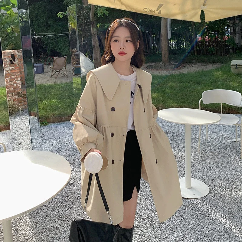 

Lantern Sleeve Windbreaker Outerwear Spring Autumn 2025 New Women Trench Coat Korean Doll Collar Version High-end Casual Coat