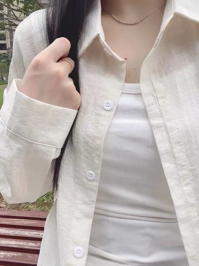 

Белая свободная легкая женская рубашка с длинным рукавом, весна 2026, повседневная, удобная, модная, с защитой от солнца