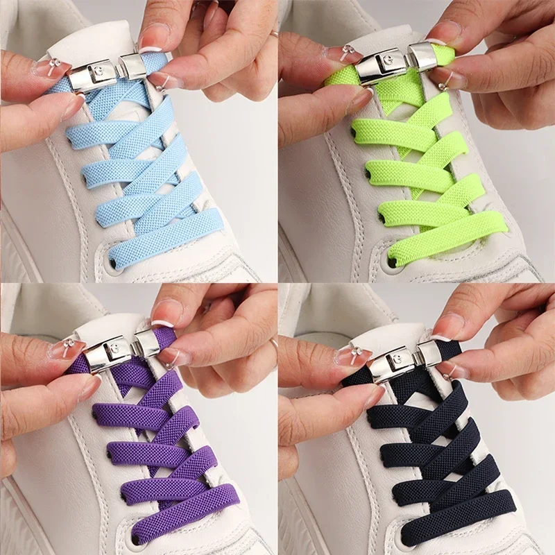 2024 Schnürsenkel ohne Krawatte, Press-Lock-Schnürsenkel ohne Krawatten, elastische Schnürsenkel, Sneaker, Kinder und Erwachsene, 8 mm, verbreiterte flache Schnürsenkel für Schuhe – Detail 3