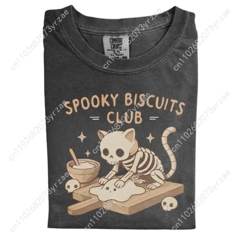 

Футболка в стиле ретро Spooky Biscuits Club для мужчин и женщин, винтажная футболка высокого качества, хлопковая модная футболка с короткими рукавами, мягкие дышащие топы