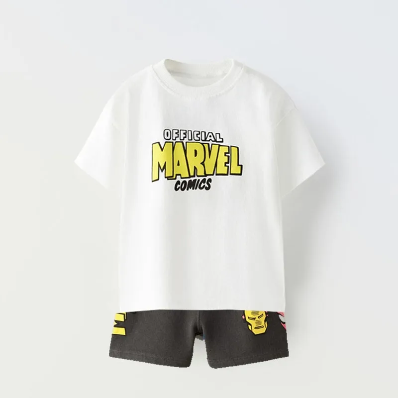 Disney Children\'s Fashion Casual Set Marvel Cartoon Printed Short Sleeve+shorts Two Piece Set Children\'s Set