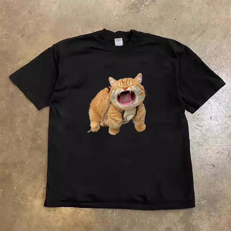 ヘビーウェイト260g純綿半袖ヴィンテージtシャツ-ファットキャットシリーズ-ファッションレトロ服-愛と慈善のため