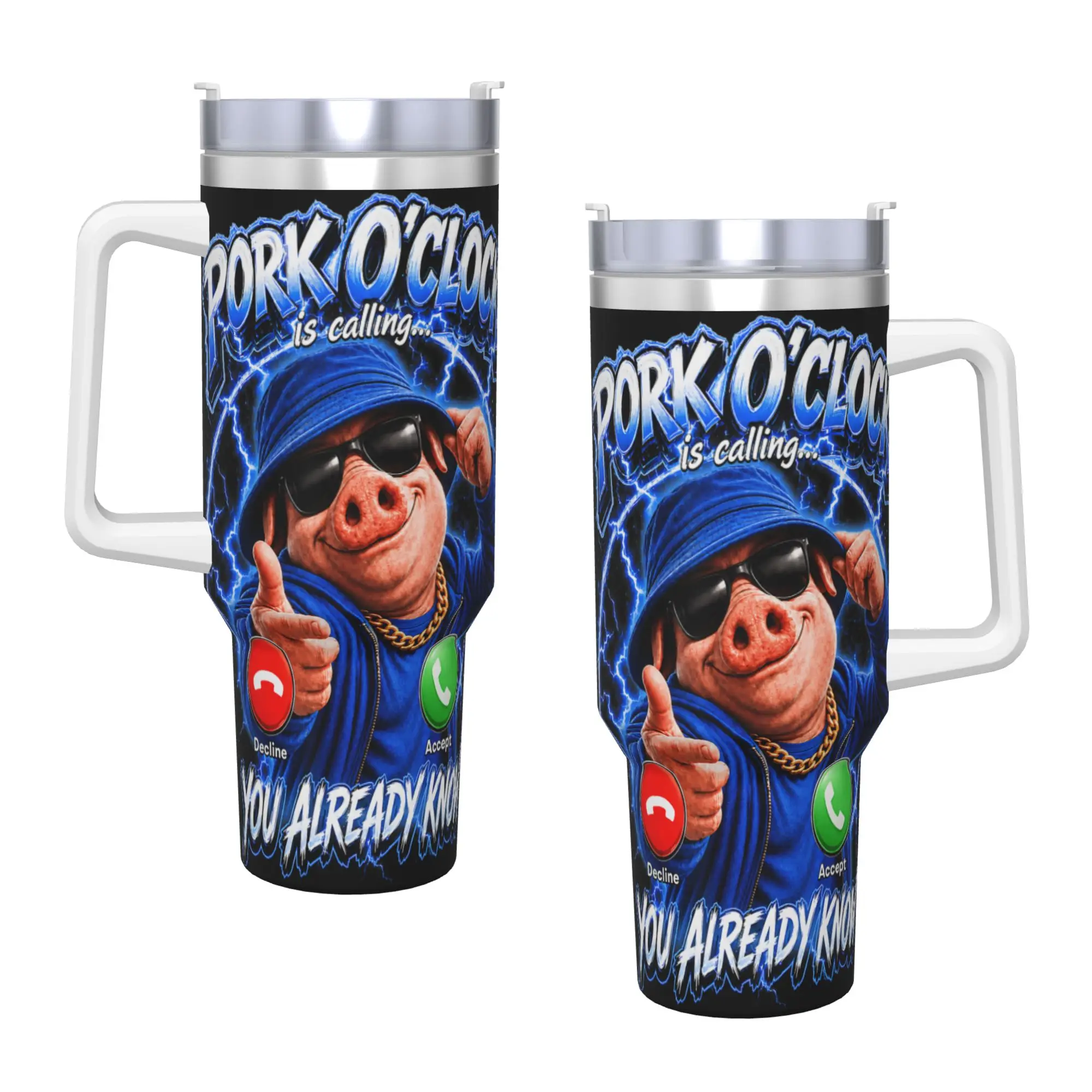 John Pork Oclock Calling Funny Meme Stainless Steel Tumbler Camping Thermal Mug With Straws Car Mugs Cold and Hot Water Bottle