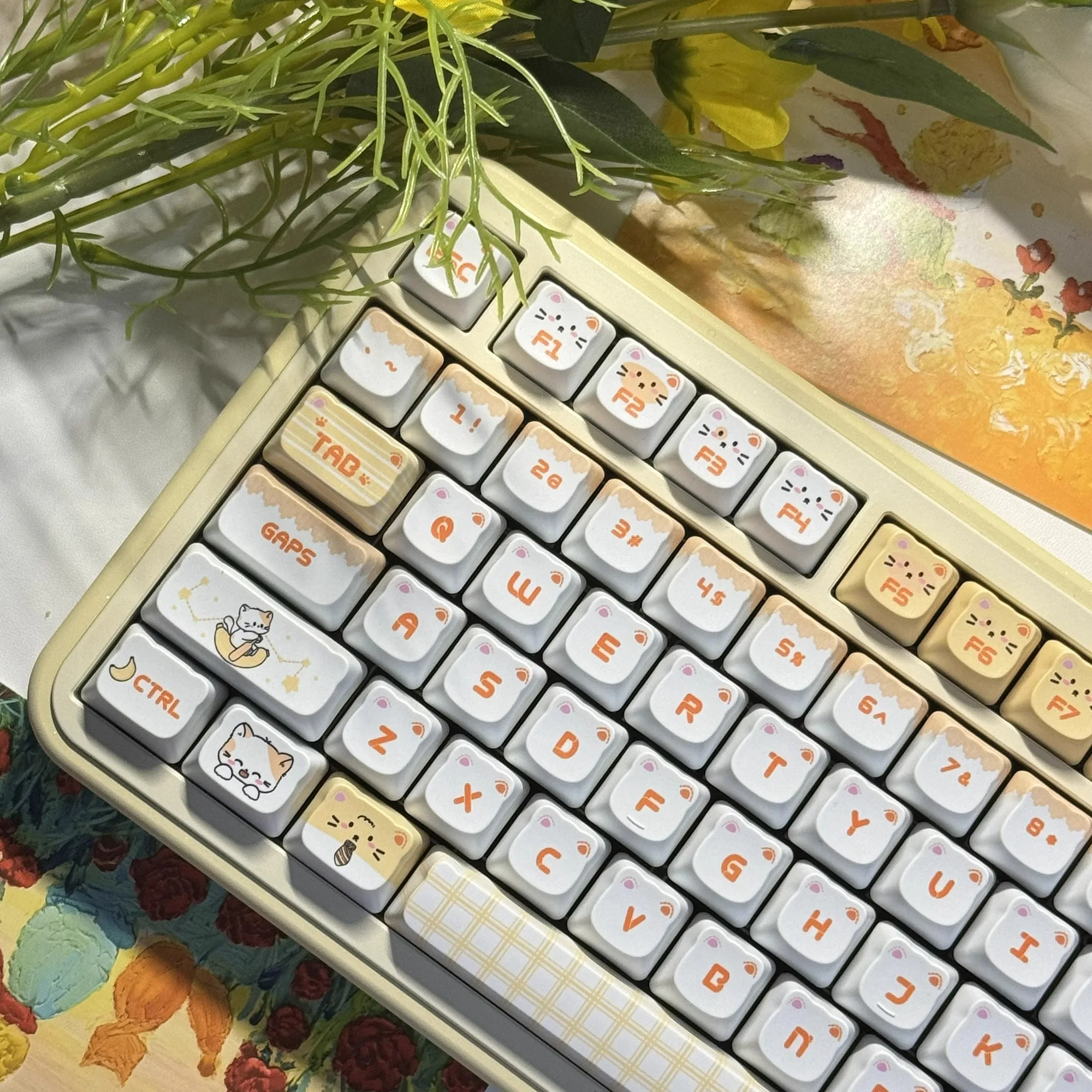 Teclado mecânico PBT, Banana Cat, Cat Ear Keycaps, altura PDA original, feminino e bonito