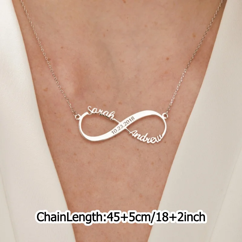 Women's Personalized Infinity Symbol Necklace, Custom Two Names Pendant