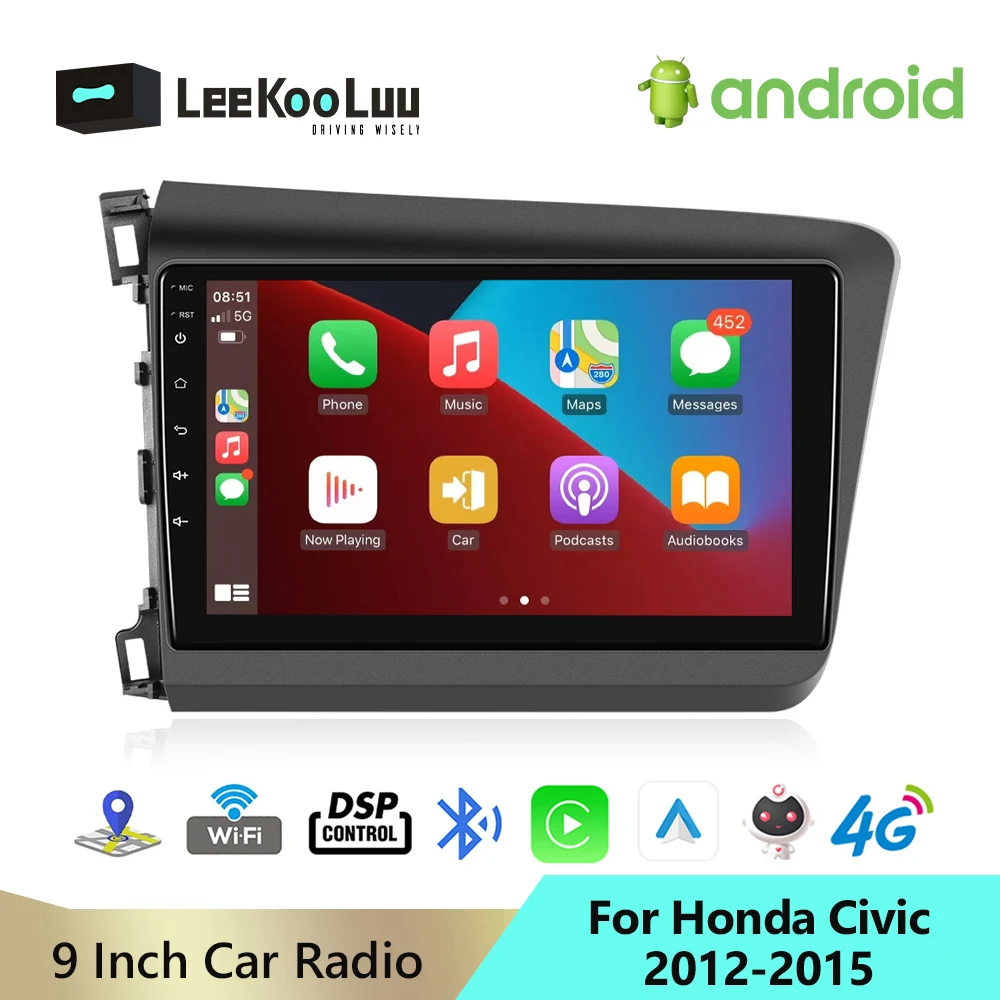 

LeeKooLuu 2 Din Android Car Radio Auto Stereo GPS Multimedia Player 4G WiFi DSP Carplay For Honda Civic 2012 2013 2014 2015