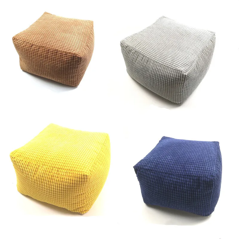 Unstuffed Square Cushion Cover Floor Seat Cover Flannel Footstool Pouffe Cover Living Room Balcony Lazy Sofa Ottoman No Fillings