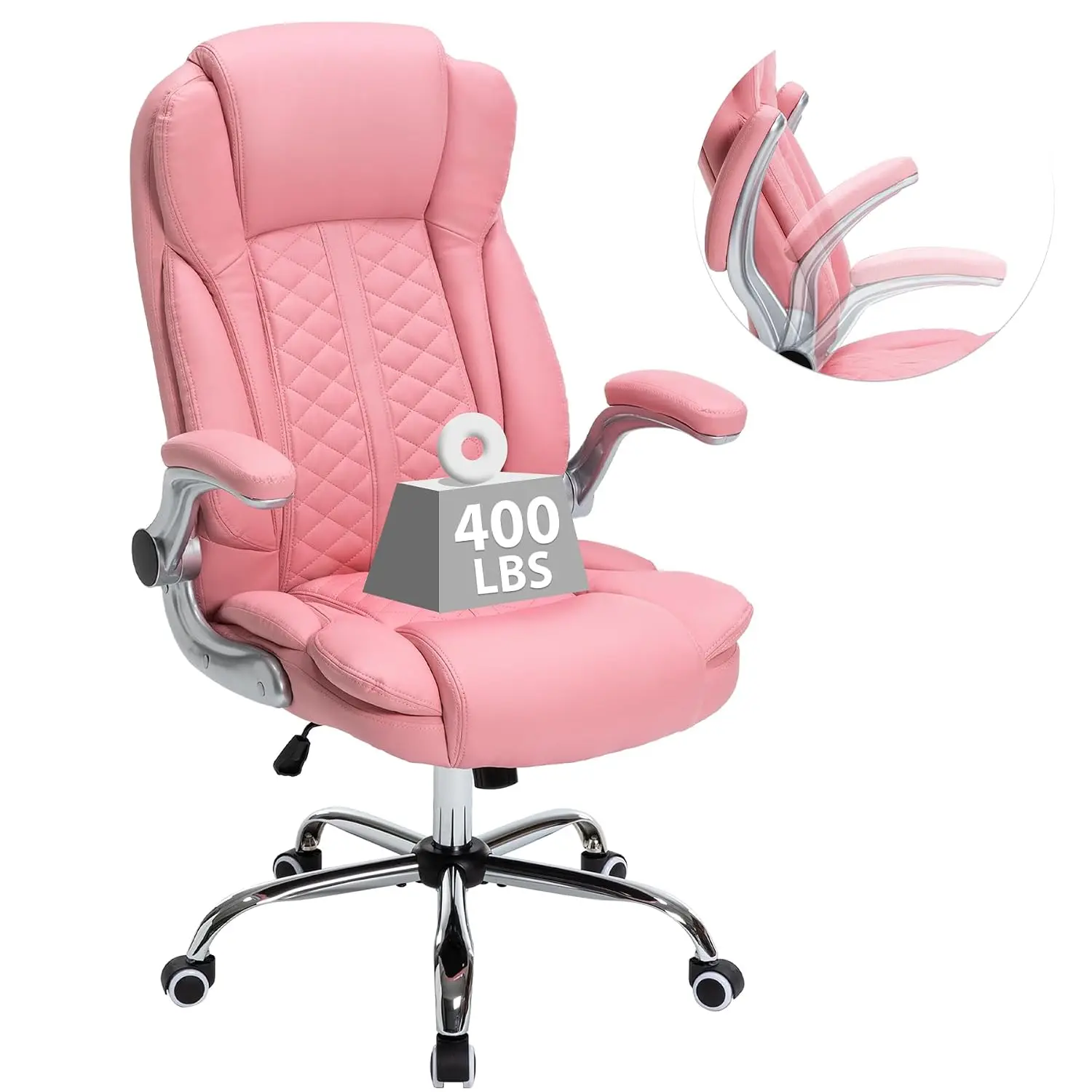 Heavy Duty Office Chair with Flip-Up Armrests, Ergonomic Big & Tall Computer Chair, Breathable PU Leather, 400lbs, Customized