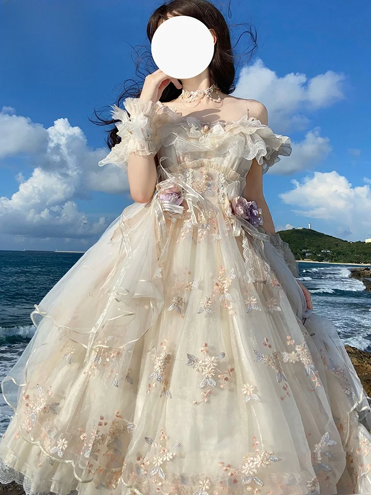 

Summer Lolita Princess Skirt Fairy Wedding Dress Adult Ceremony Puffy Skirt One Shoulder Polyester Fiber 100% No Sleeve