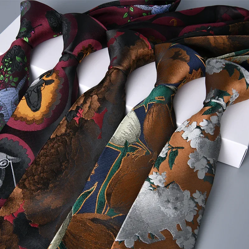 Men's Tie Professional Business Formal Male Wear High-density 7cm Floral Pattern Retro Necktie Groom Wedding Apparel Accessories