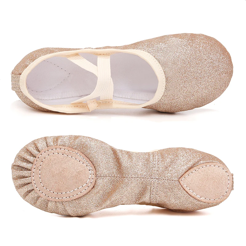 Sapatos de dança de balé yoga ginásio chinelos planos glitter crianças mulheres ballet apartamentos crianças praticar sapatos de dança sola macia sapato de treinamento